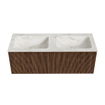 MONDIAZ KURVE-DLUX 120cm Meuble salle de bain - couleur Walnut - 1 tiroir - vasque LEAF double - sans trou de robinet - couleur Ostra SW1137889