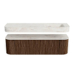 MONDIAZ THOR-DLUX 160cm badmeubel ronding links + rechts kleur Walnut met 1 lade en 2 deuren. Vrijhangende wastafel CLOUD Rechts 1 kraangat kleur Ostra. SW1465025