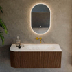 MONDIAZ KURVE-DLUX Meuble de salle de bains 115 cm avec module 25 L couleur Walnut avec 1 tiroir et 1 porte. Lavabo BIG SMALL à droite sans trou de robinet couleur Ostra. SW1137817