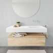MONDIAZ ALAN 120cm - meuble bas - chêne blanchi - 1 tiroir - lavabo suspendu - vasque à droite - 0 trous de robinet - talc SW408574