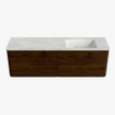 Mondiaz CIRO-DLUX Badkamermeubelset - 160x45x50cm - Solid surface wastafel Opalo - 1 wasbak Rechts - zonder kraangaten - 4 lades - Walnut SW1530333