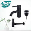 FugaFlow Eccelente Sobrado Badkamer Wastafelkraanset - lage wastafelkraan - always open plug - verlaagde design sifon - Mat zwart SW1124148