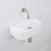 QeramiQ Fuente Ensemble de Lavabo - 40x21.5x12cm - strié - demi-rond - céramique - ensemble de robinet en acier inoxydable brossé - bouchon de vidange - siphon réduit - blanc mat SW1233103