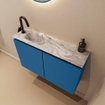 MONDIAZ TURE-DLUX Meuble toilette - 80cm - Jeans - EDEN - vasque Glace - position gauche - 1 trou de robinet SW1103349