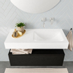 MONDIAZ ALAN 100cm - meuble bas - urban - 1 tiroir - lavabo suspendu - cuve à droite - 0 trous de robinet - talc SW408594