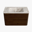 Mondiaz CIRO-DLUX Ensemble de meubles de salle de bains - 80x45x50cm - lavabo en solid surface Frappe - 1 vasque au milieu - sans trous de robinet - 2 tiroirs - Noyer SW1530112
