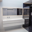 MONDIAZ VICA Ensemble de meuble salle de bain - 200cm - 4 tiroirs - lavabo Cloud gauche - 0 trous de robinet - solid surface talc SW410348