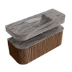 MONDIAZ THOR-DLUX 120cm badmeubel ronding links + rechts kleur Walnut met 1 lade en 2 deuren. Vrijhangende wastafel CLOUD Midden 1 kraangat kleur Sombra. SW1463710