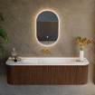 MONDIAZ KURVE Meuble de salle de bains 160 cm avec module 25 Len R couleur Walnut avec 1 tiroir et 2 portes. Lavabo BIG MEDIUM central sans trou de robinet Talc. SW1138268