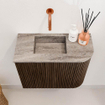 Mondiaz JOYA-DLUX Meuble de toilette 51,6cm - arrondi droit couleur Noyer - Lavabo FAYE position Gauche Sans trou de robinet couleur Oza. SW1424587