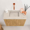 Mondiaz JOYA-DLUX 50cm toiletmeubel - kleur Oak - Wastafel FAYE positie Links Zonder kraangat kleur Opalo. SW1422159