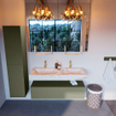 Mondiaz ALAN-DLUX Ensemble de meuble - 120cm - meuble Army mat - 1 tiroir - Lavabo Cloud Frappe suspendu - vasque Gauche et droite - 2 trous de robinet SW805444