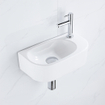 QeramiQ Fuente Ensemble de lave-mains - 40x21.5x12cm - droit - lisse - semi-circulaire - 1 trou de robinet - céramique - robinet de lavabo chromé - bouchon de vidage - siphon abaissé - Blanc Brillant SW1232783
