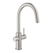 GROHE Blue Home Keukenkraan - uittrekbare c uitloop - 1 gats - filterfunctie - plat licht en bruisend water - supersteel geborsteld SW236970