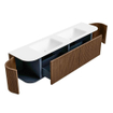 MONDIAZ KURVE 180cm Meuble salle de bain avec module 25 G et D - couleur Walnut - 2 tiroirs - 2 portes - vasque CLOUD double - sans trous de robinet - Talc SW1138311