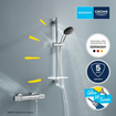 GROHE Precision Feel Ensemble de douche - robinet thermostatique - avec ensemble barre de douche - 60cm - douchette ronde - 3 jets - flexible de douche lisse - chrome SW1028280
