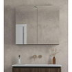 Adema Holz Ensemble de meuble - 120cm - 2 vasques en céramique Blanc - 2 trous de robinet - 1 tiroir - avec armoire de toilette - Toffee (marron) SW857552