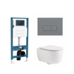 QeramiQ Dely Swirl Ensemble de toilettes - réservoir encastré QeramiQ Flush - abattant slim - plaque de commande en plastique gris clair - boutons rectangulaires - blanc mat SW1578404