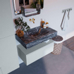 Mondiaz ALAN-DLUX Ensemble de meuble - 80cm - meuble Clay mat - 1 tiroir - Lavabo Cloud Lava suspendu - vasque Centre - 0 trous de robinet SW808449