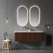 Saniclass Terra Edge Wastafelonderkast- 140cm - ribbel - 2 lades - afgeronde hoeken - kastanje (walnoot) SW1449117