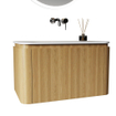 Royal Plaza Terra Badkamermeubelset - 80x47x46cm - solid surface wastafel wit glans - 1 wasbak - zonder kraangat - 2 lades - sandwood (licht eiken) SW1447018