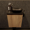 Mondiaz Fowy meuble de toilette - 40x50x23cm - chêne blanchi mat - 1 trou de robinet - lavabo à droite - 1 porte - solid surface - plan Mélamine - lavabo : noir SW761435