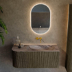 MONDIAZ KURVE-DLUX meuble de salle de bains 105cm arrondi à gauche couleur Shadow avec 1 tiroir et 1 porte. Lavabo BIG SMALL à droite sans trou de robinetterie Sombra. SW1433749