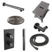 BRAUER Gunmetal Edition Regendoucheset inbouw - hoofddouche 20cm - gladde knop - inclusief inbouwdeel - handdouche Staaf 1 stand - PVD - geborsteld gunmetal SW715869