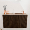 Mondiaz JOYA-DLUX 70cm toiletmeubel - kleur Walnut - Wastafel FAYE positie Rechts 1 kraangat kleur Arena. SW1424318