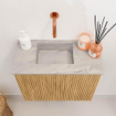 Mondiaz JOYA-DLUX 50cm toiletmeubel - kleur Oak - Wastafel FAYE positie Links Zonder kraangat kleur Glace. SW1421956