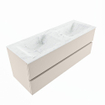 Mondiaz VICA-DLUX ensemble de meuble de salle de bain - 130cm - meuble sous-vasque lin - 2 tiroirs - lavabo encastré cloud double - sans trous de robinet - miroir modèle spot - version XL 60cm de haut - opalo SW1101247