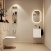MONDIAZ TURE-DLUX Meuble toilette - 40cm - Talc - EDEN - vasque Frappe - position gauche - sans trou de robinet SW1102585