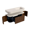 MONDIAZ THOR-DLUX 120cm meuble de salle de bains arrondi gauche + droite couleur Walnut avec 1 tiroir et 2 portes. Vasque suspendue CLOUD Droite 1 trou de robinet couleur Meli. SW1463355