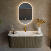 Mondiaz KURVE Ensemble de meuble salle de bain - 110x46x40cm - 1 tiroir - 2 portes - lavabo en solid surface - milieu - 1 trou de robinet - Shadow SW1414219