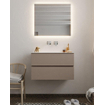 MONDIAZ VICA Ensemble de meuble salle de bain - 80cm - 2 tiroirs - lavabo Moon central - 0 trous de robinet - solid surface smoke SW411303