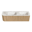 MONDIAZ KURVE-DLUX 155cm Meuble salle de bain avec module 25 G - couleur Oak - 2 tiroirs - 1 porte - vasque LEAF double / droite - 2 trous de robinet - couleur Frappe SW1137426