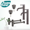 FugaFlow Eccelente Sobrado Kit robinet lavabo - pour double vasque - robinet rehaussé - bonde clic clac - siphon design - Gunmetal PVD SW1124264