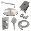 BRAUER Brushed Carving Regendoucheset inbouw - hoofddouche 30cm - carving knop - inclusief inbouwdeel - handdouche rond 3 standen - PVD - geborsteld RVS SW716098