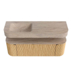 MONDIAZ THOR-DLUX 140cm badmeubel ronding links + rechts kleur Oak met 1 lade en 2 deuren. Vrijhangende wastafel CLOUD Links 1 kraangat kleur Saba. SW1464290