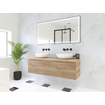 HR Matrix 3d meuble de salle de bain 140cm 2 tiroirs sans poignée avec bandeau couleur chêne français avec dessus chêne français SW857141