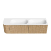 MONDIAZ KURVE 165cm Meuble salle de bain avec module 25 G - couleur Oak - 2 tiroirs - 1 porte - vasque BIG SMALL double / droite - 2 trous de robinet - Talc SW1138231