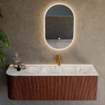 Ensemble de meuble de salle de bain Mondiaz KURVE-DLUX - 135x46x40cm - 1 tiroir - 1 porte - lavabo en solid surface - droite - 1 trou de robinet - Ruby SW1415821