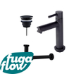 FugaFlow Eccelente Sobrado Badkamer fonteinkraanset met staande fonteinkraan laag, always open plug en design sifon Mat Zwart SW1124074
