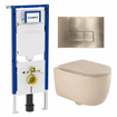 QeramiQ Dely Swirl Toiletset - 36.3x51.7cm - Geberit UP720 Duofix Sigma inbouwreservoir - slim zitting - geborsteld messing bedieningsplaat - rechthoekige knoppen - beige SW1416831