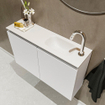 MONDIAZ TURE Ensemble lave-mains - 80x23x50cm - 1 trou de robinet - 2 portes - talc mat - Vasque à droite - Solid Surface Blanc SW474875