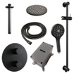 BRAUER Black Carving thermostatische Inbouw Regendouche - 3-weg - rond - set 95 - 20cm hoofddouche - plafondarm - 3-standen handdouche - doucheslang - geïntegreerde glijstang - mat zwart SW1159240