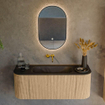 MONDIAZ KURVE 120cm Meuble salle de bain avec module 25 G et D - couleur Oak - 1 tiroir - 2 portes - vasque BIG SMALL centre - sans trous de robinet - Urban SW1138423