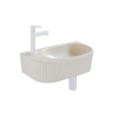 QeramiQ Fuente Ensemble de Lavabo - 40x21.5x12cm - gauche - strié - demi-rond - 1 trou de robinet - céramique - ensemble de robinet blanc mat - bouchon de vidange - siphon réduit - beige SW1233012