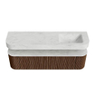 MONDIAZ THOR-DLUX 170cm badmeubel ronding links + rechts kleur Walnut met 1 lade en 2 deuren. Vrijhangende wastafel CLOUD Rechts 1 kraangat kleur Opalo. SW1465607