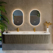 Mondiaz KURVE-DLUX Ensemble de meubles de salle de bains - 200x46x40cm - 2 tiroirs - 2 portes - vasque en solid surface - double - 2 trous de robinet - Shadow SW1414496